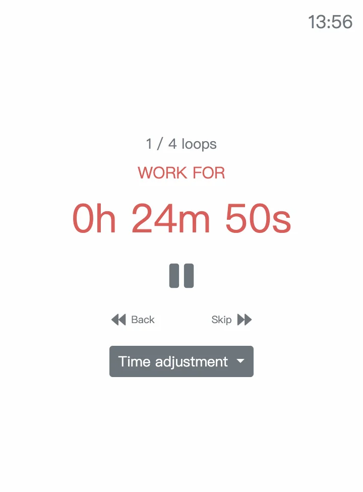 The wnr timer window counting down a work block, 1 of 4 loops